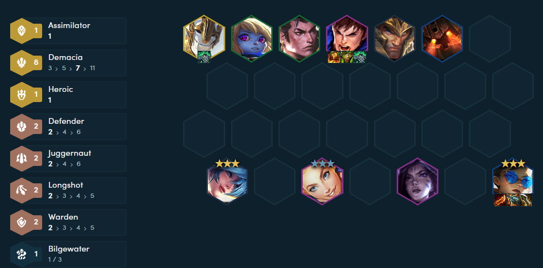 ĐTCL mùa 16: Leo rank đầu mùa với đội hình Demacia công thủ toàn diện- Ảnh 4. Đội hình hoàn chỉnh ở cuối trận.