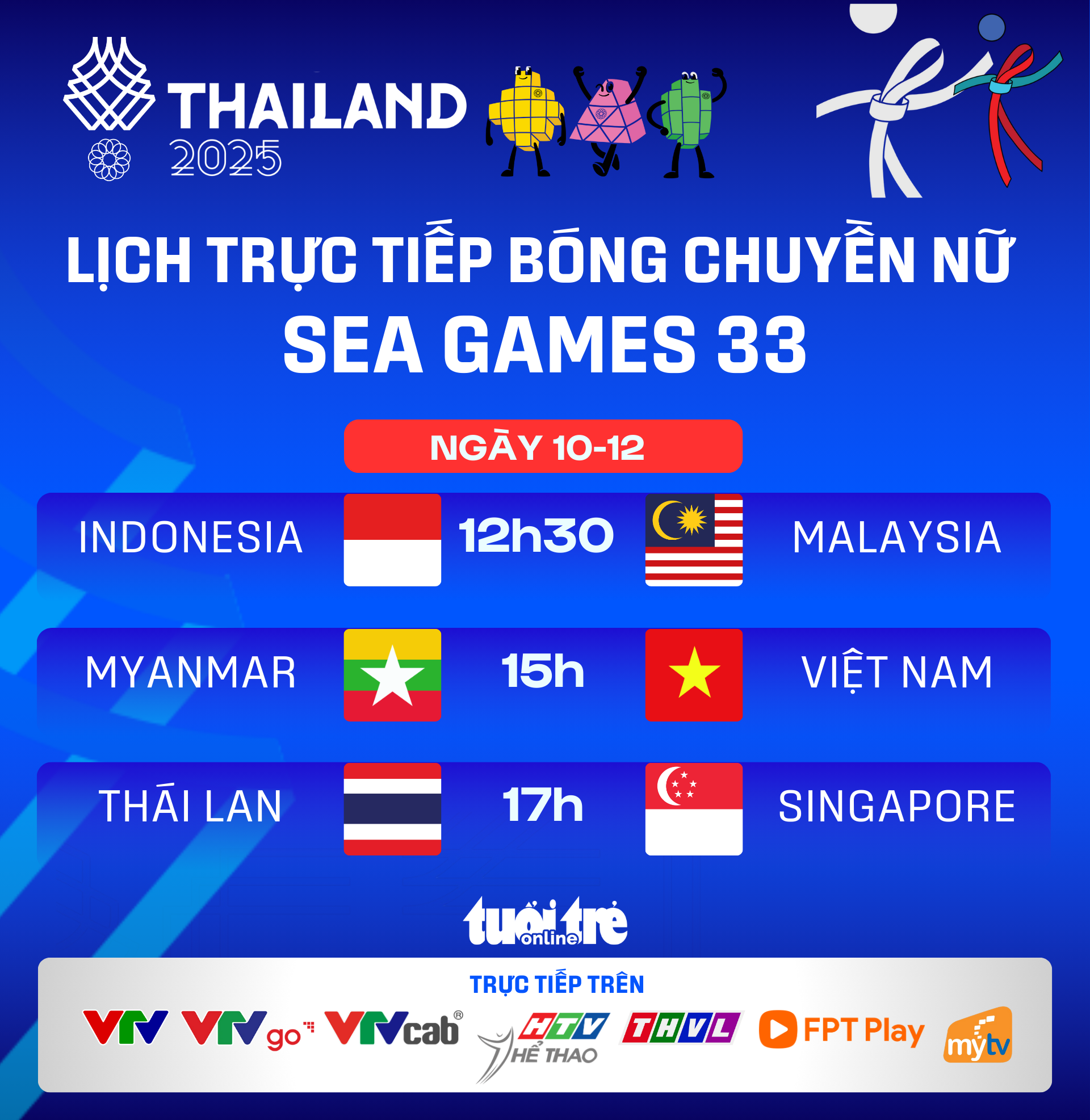 Lịch trực tiếp bóng chuyền nữ SEA Games 33: Việt Nam gặp Myanmar Lịch thi đấu bóng chuyền nữ SEA Games 33 Việt Nam gặp Myanmar