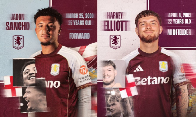 Jadon Sancho và Harvey Elliott ra mắt Aston Villa