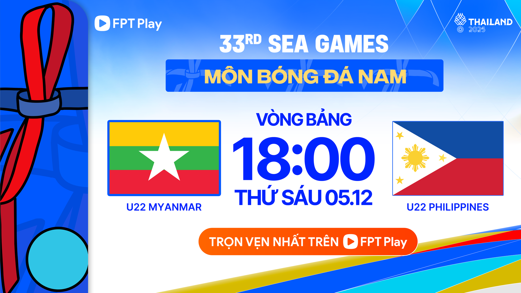 Xem TRỰC TIẾP bóng đá SEA Games 33: U22 Myanmar vs U22 Philippines
