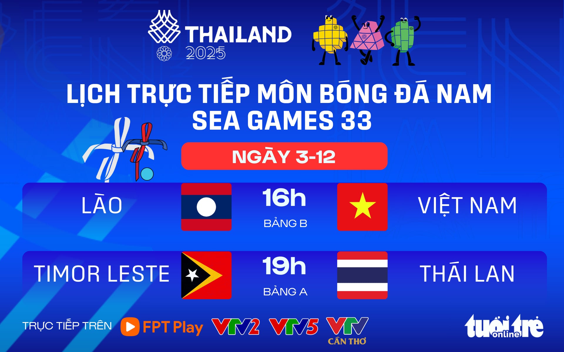Lịch trực tiếp bóng đá nam SEA Games 33: U22 Việt Nam đấu Lào