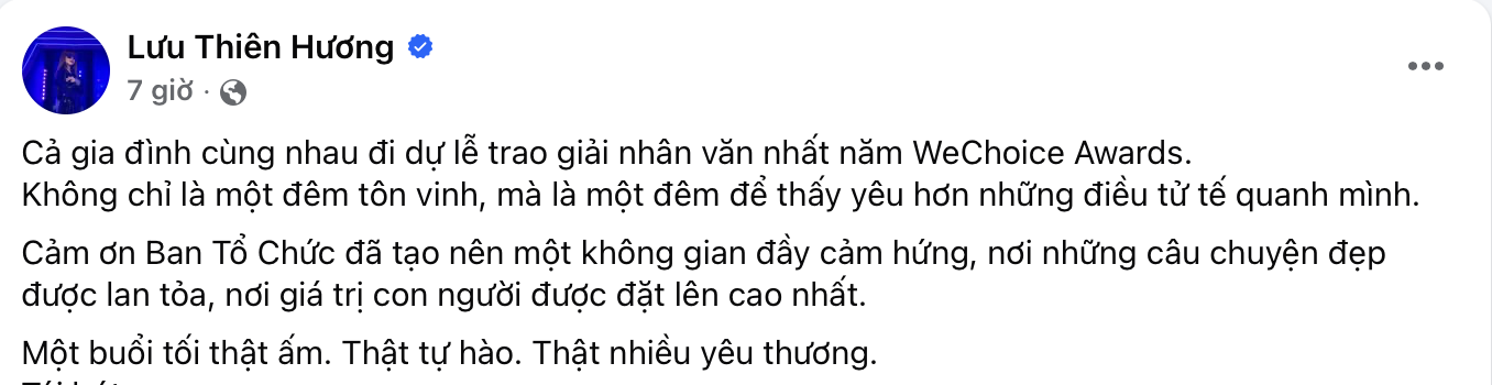 Ca sĩ Lưu Thiên Hương xúc động tại Gala