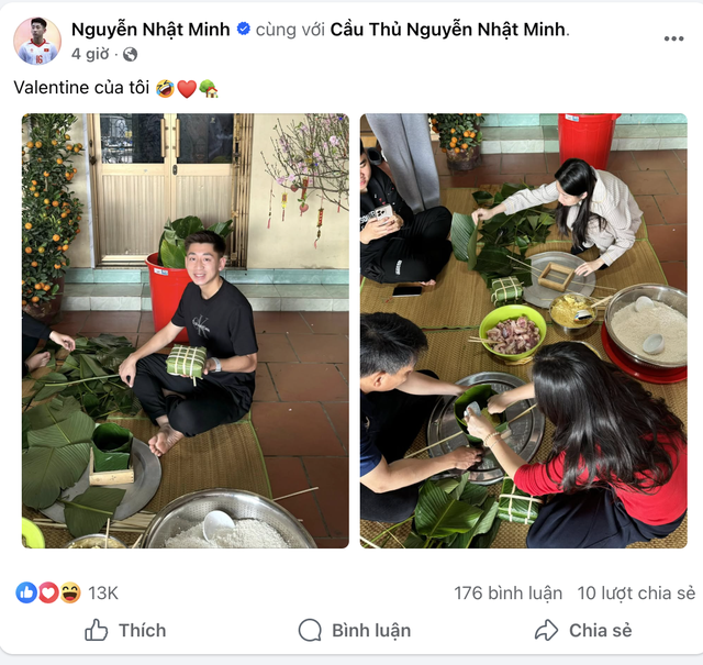 Nhật Minh cùng gia đình gói bánh chưng