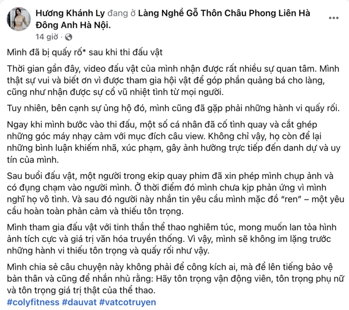 Nữ đô vật Hương Khánh Ly chia sẻ về những hành vi quấy rối