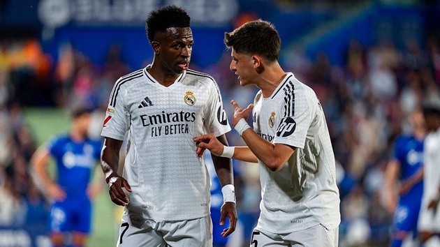 Arda Guler cùng Vinicius Junior sẽ giúp hàng công Real giải bài toán Getafe? Arda Guler và Vinicius Junior trên hàng công Real Madrid