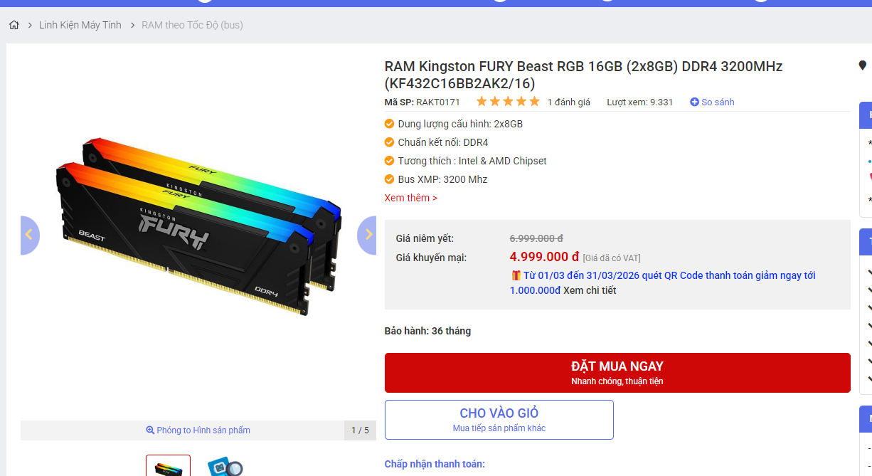 Giá RAM DDR4 tăng cao tại Hà Nội