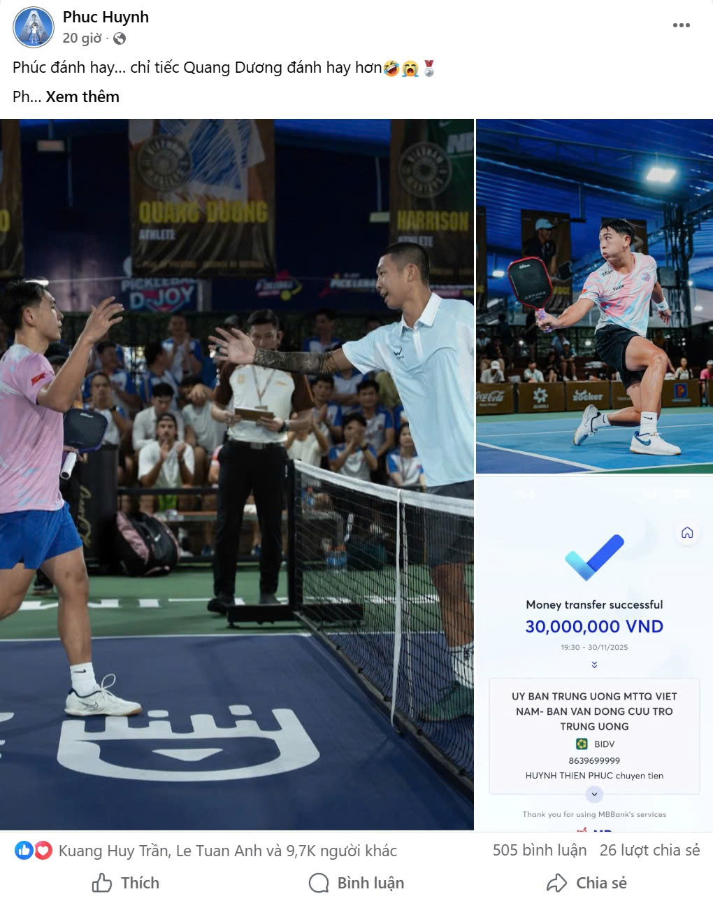 Ngôi sao pickleball hàng đầu Việt Nam lan tỏa yêu thương đến đồng bào - Ảnh 1. Ngôi sao pickleball hàng đầu Việt Nam lan tỏa yêu thương đến đồng bào - Ảnh 1.