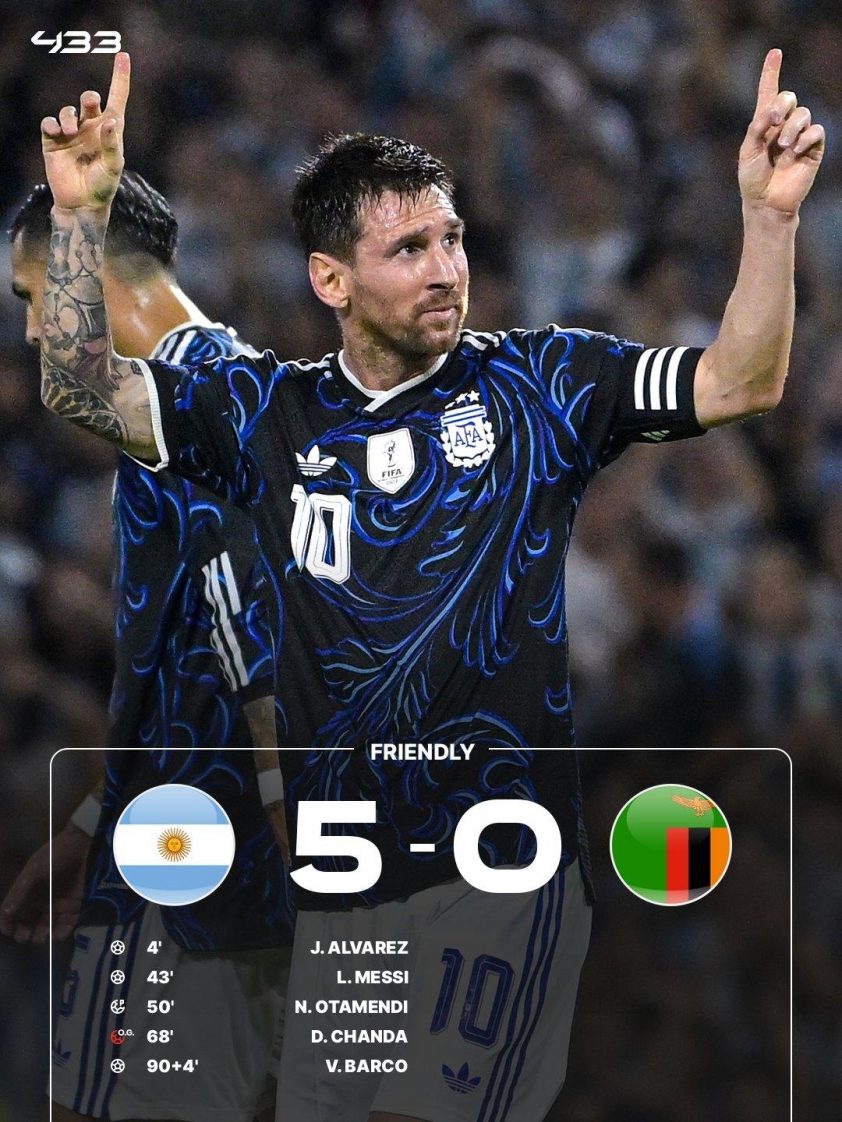 Chiến thắng áp đảo của Argentina trước Zambia Argentina thắng Zambia 5-0