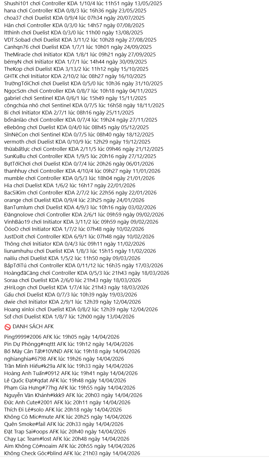 Bản danh sách rất dài.