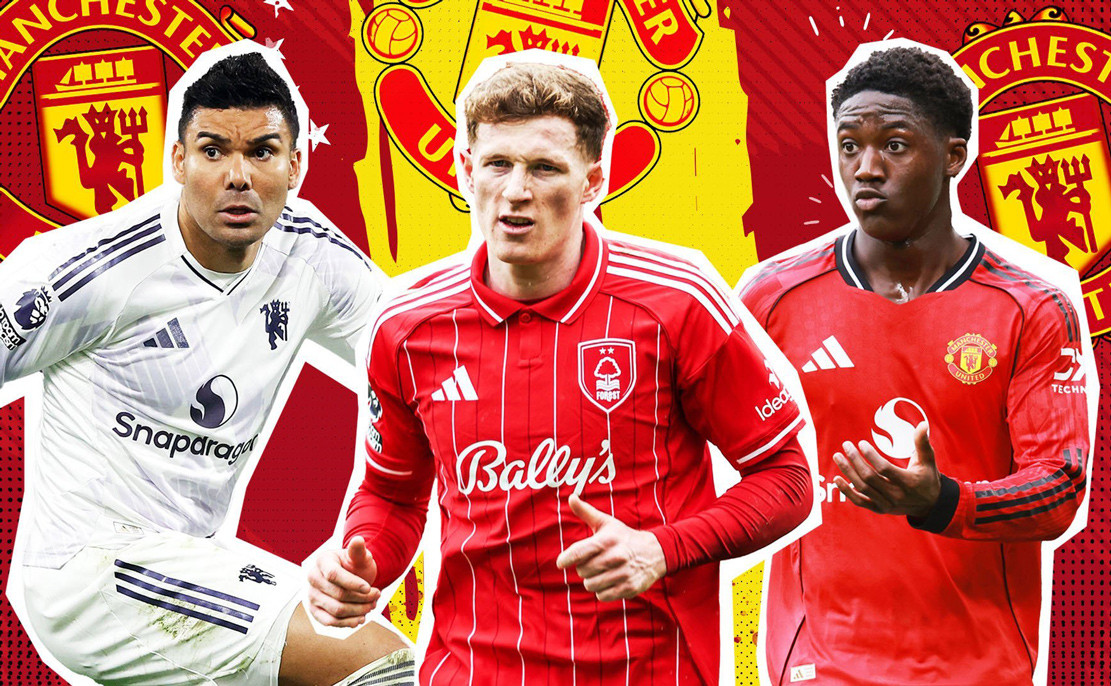 Elliot Anderson và Mainoo trên sân tập MU