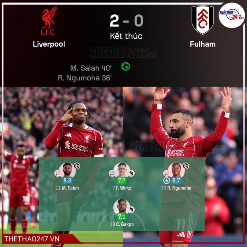 Trực tiếp bóng đá Liverpool vs Fulham với Salah rực sáng