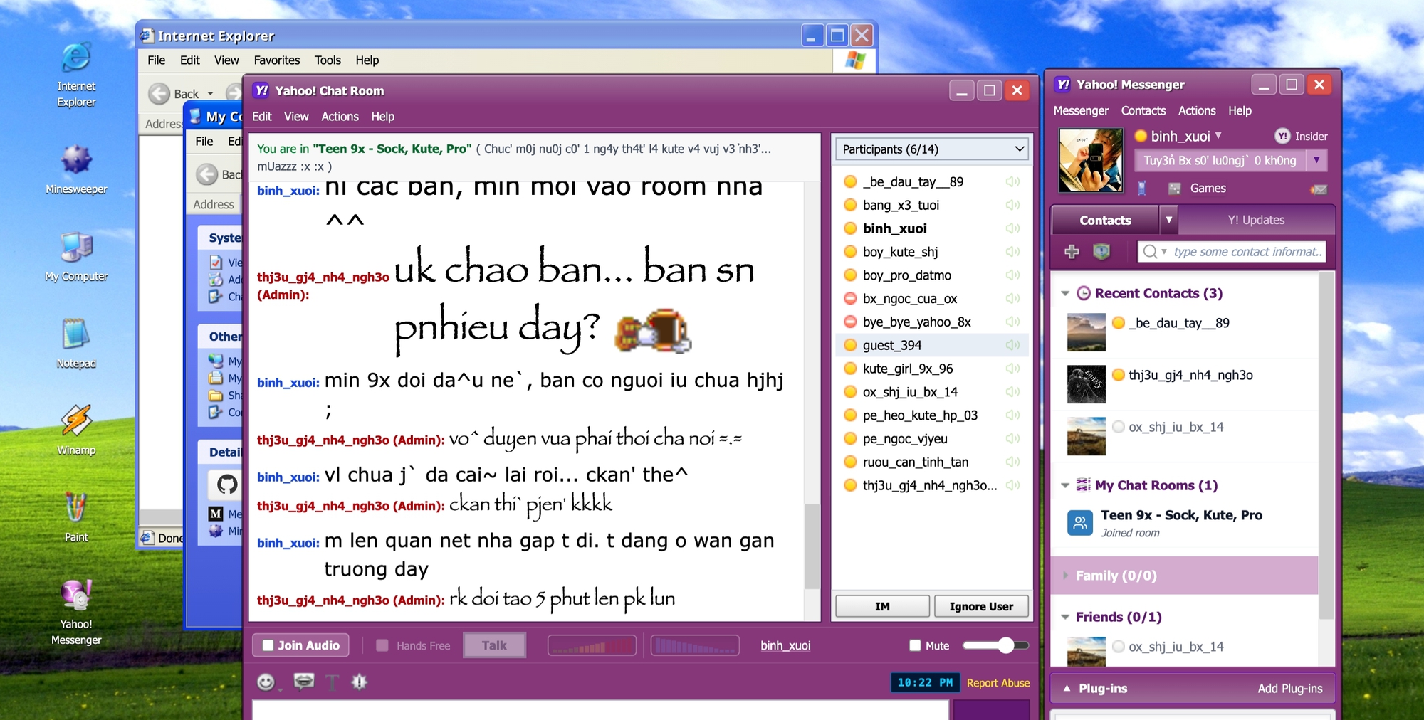 Giao diện Yahoo Chat Comeback với nền Windows XP chạy trên trình duyệt