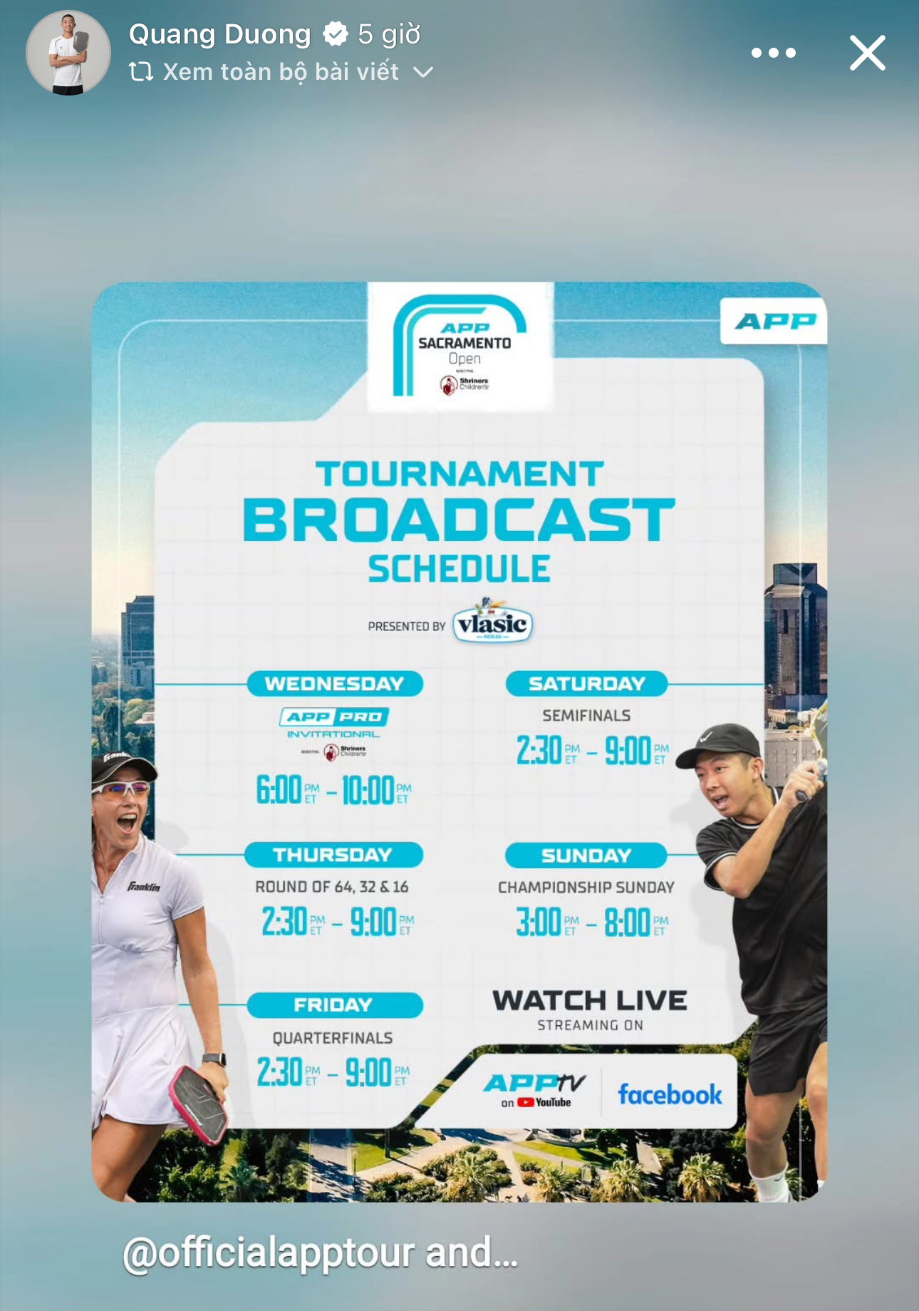 Lịch thi đấu tại APP