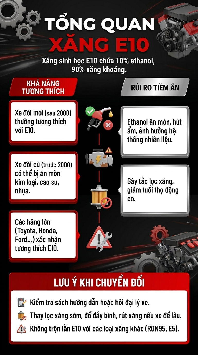 Xe đang dung xăng RON95 chuyển sang xăng sinh học E10 cần lưu y gì? - Ảnh 1. Xe đang dung xăng RON95 chuyển sang xăng sinh học E10 cần lưu y gì?