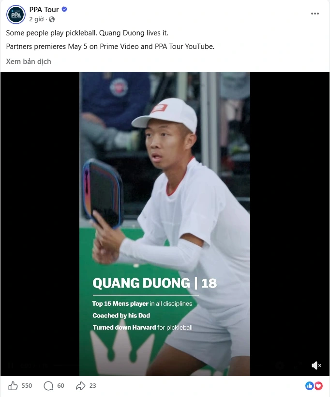Quang Dương thi đấu tại APP Sacramento Open