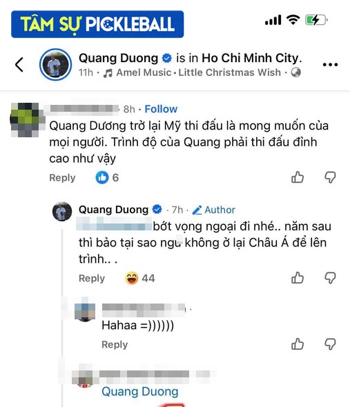 Bình luận của Quang Dương gây tranh luận trên MXH Quang Dương phản pháo ý kiến khuyên về Mỹ chơi pickleball
